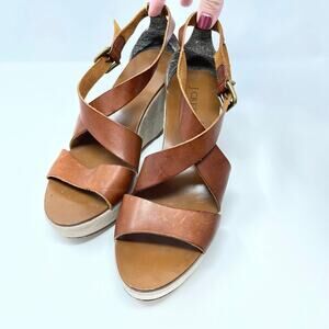 J.Crew Marguerite Brown Leather Strappy Platform Italian Made Wedge Sandal 10